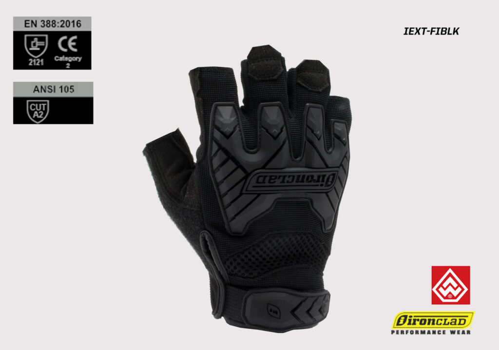 Luva Tatica Ironclad Command Tactical Fingerless Impact IEXT-FIBLK - Preta